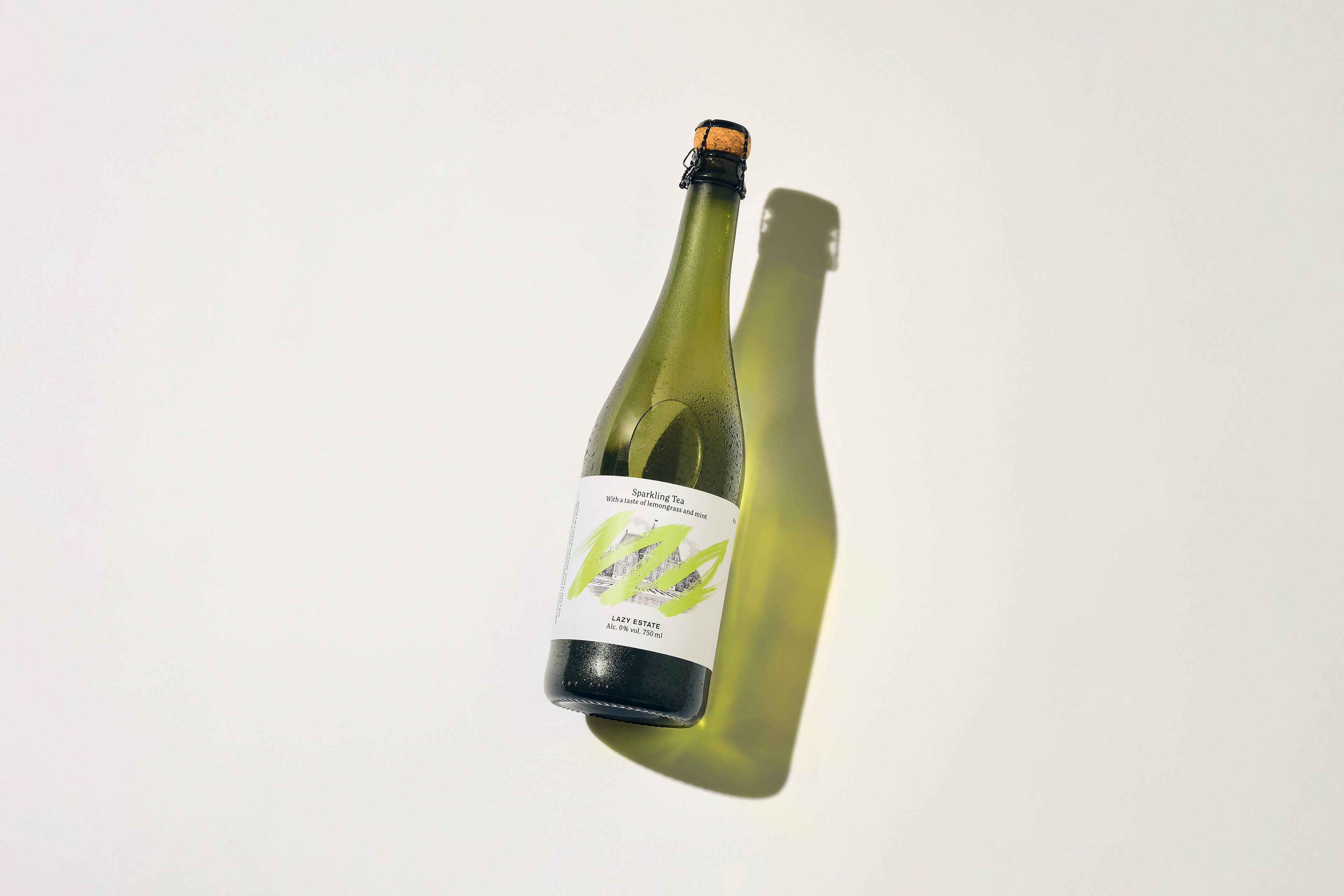 neumeister packaging design Lazy Estate bottle of Sparkling Tea Lemongrass & Mint Alcohol Free